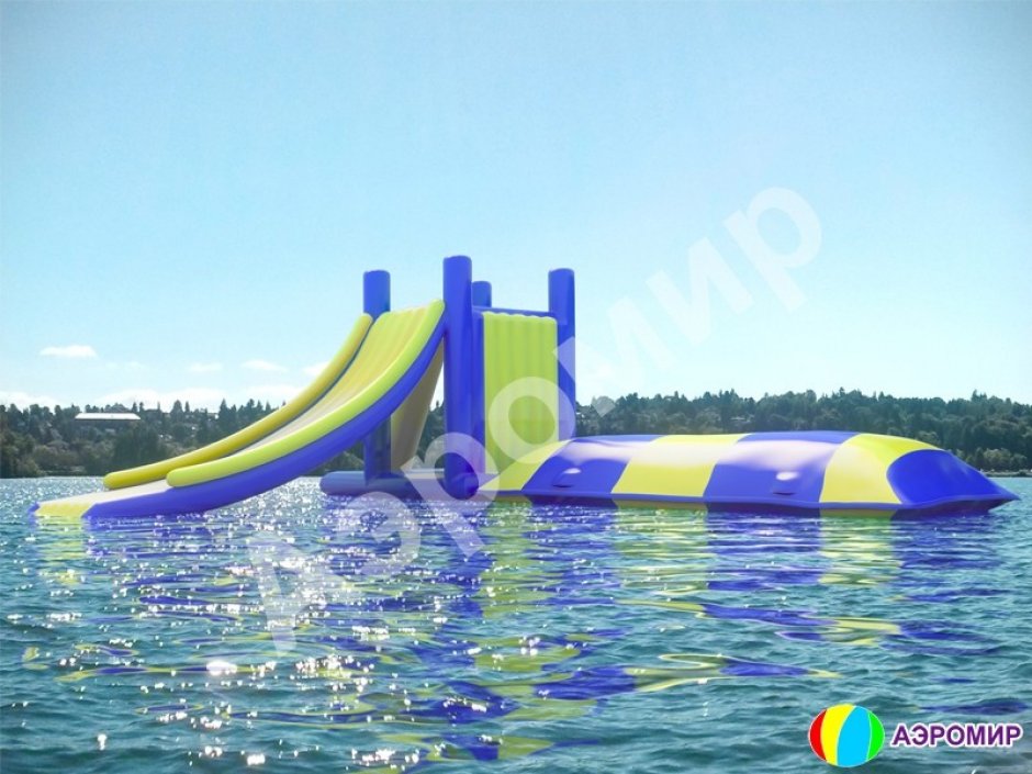 Надувная водная горка с вышкой и блобом