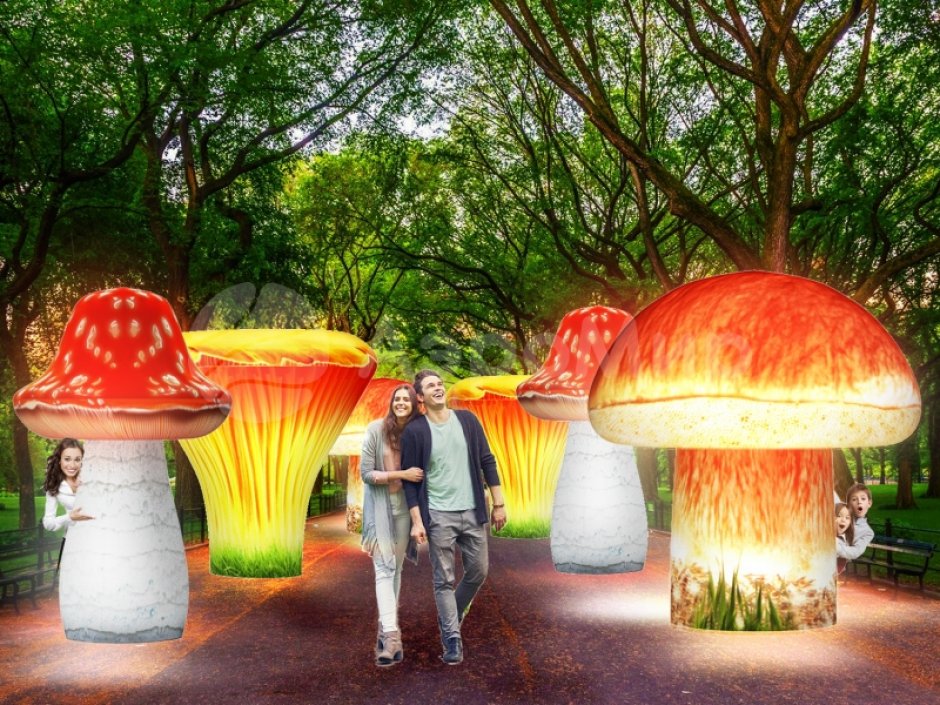 Надувные грибы — парковые фигуры с подсветкой