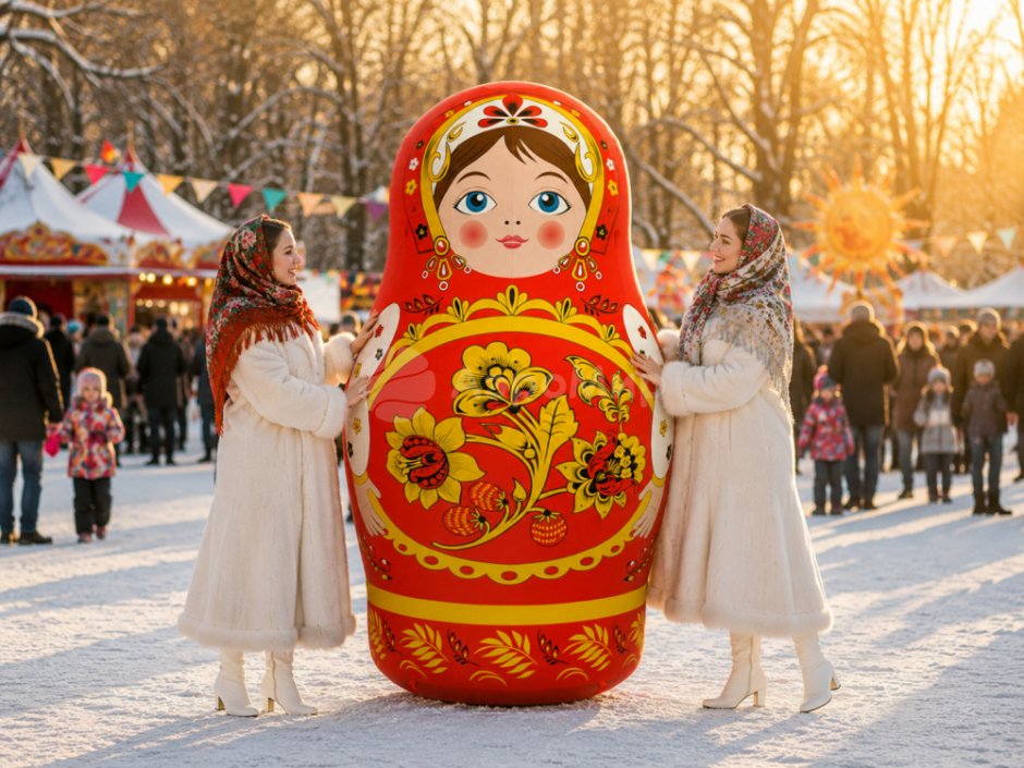 Надувная фигура матрешка хохлома