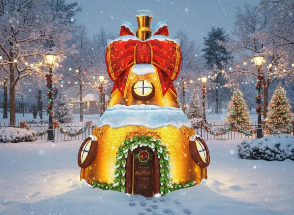 Колокольчик дом — новогодняя надувная конструкция с фото зоной внутри