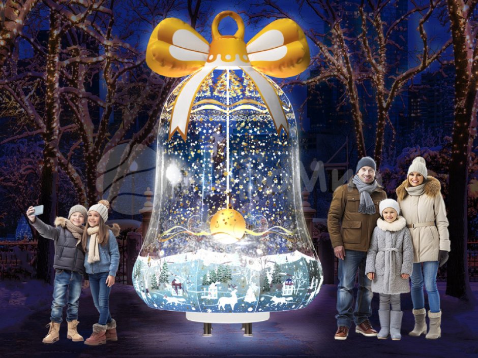 Новогодняя надувная фигура «Колокольчик» с эффектом снега и невероятной подсветкой