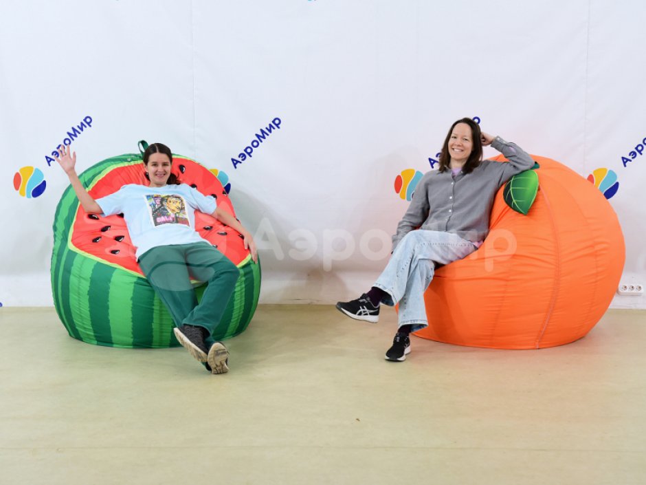 Кресло мешок апельсин, яблоки, фрукты — произвольная форма бескаркасных мешков кресел с вашим логотипом и в фирменным стиле