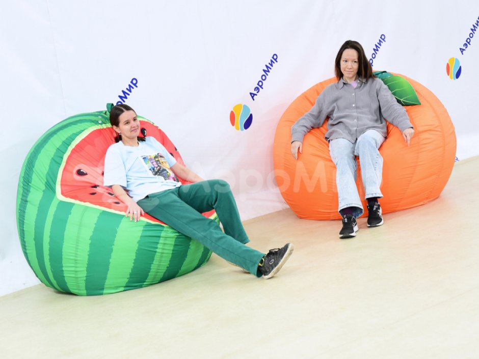 Кресло мешок апельсин, яблоки, фрукты — произвольная форма бескаркасных мешков кресел с вашим логотипом и в фирменным стиле