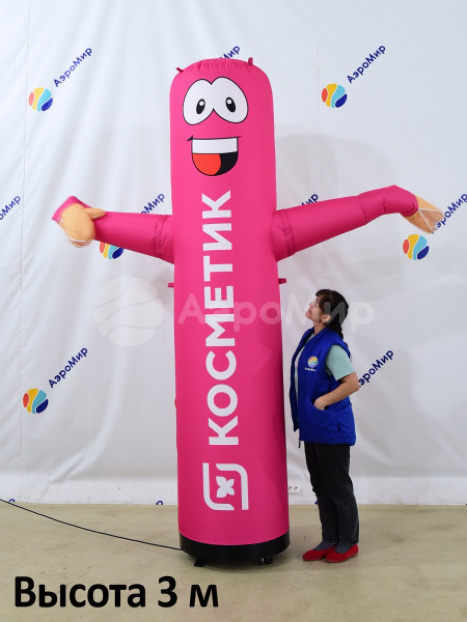 Аэромен машет рукой простой цилиндрической формы с логотипом в фирменном стиле