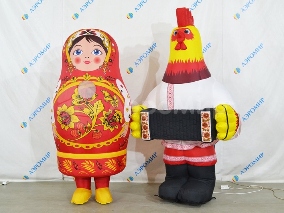 Надувной костюм Матрешка с авторским декором по русским народным мотивам