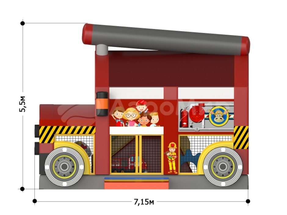 Надувной батут Пожарная машина — авторский коммерческий надувной батут ~35 м²