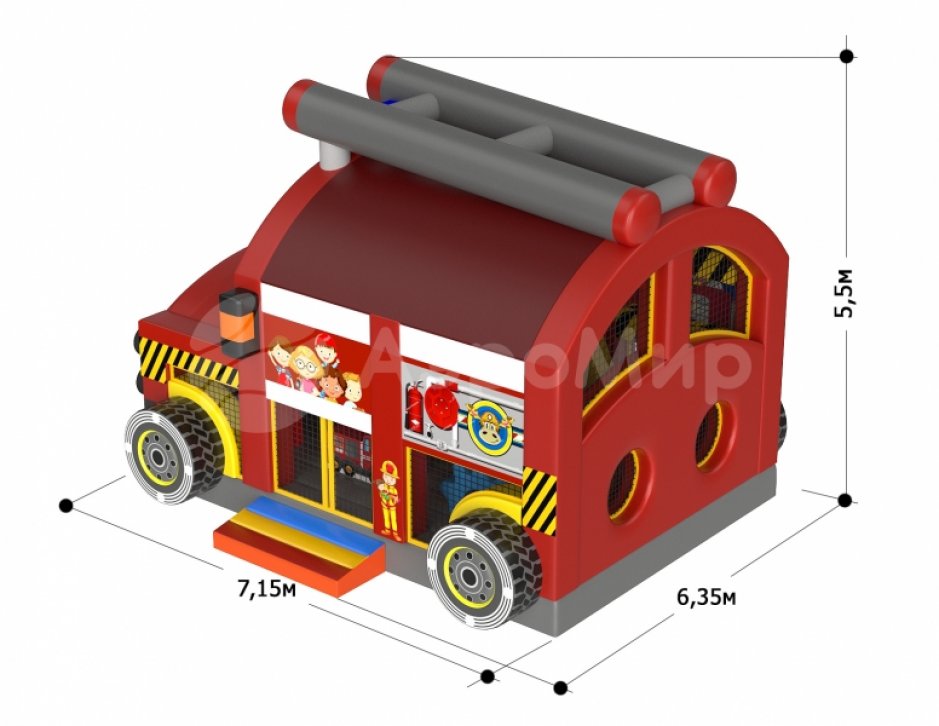 Надувной батут Пожарная машина — авторский коммерческий надувной батут ~35 м²