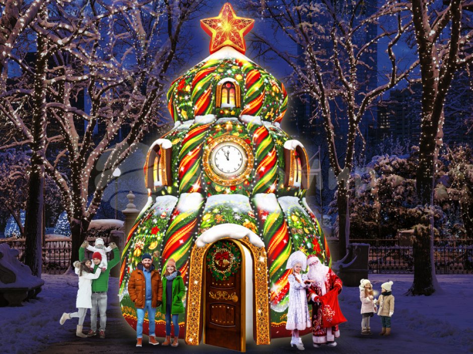 Ёлка дом — новогодняя надувная конструкция с фото зоной внутри