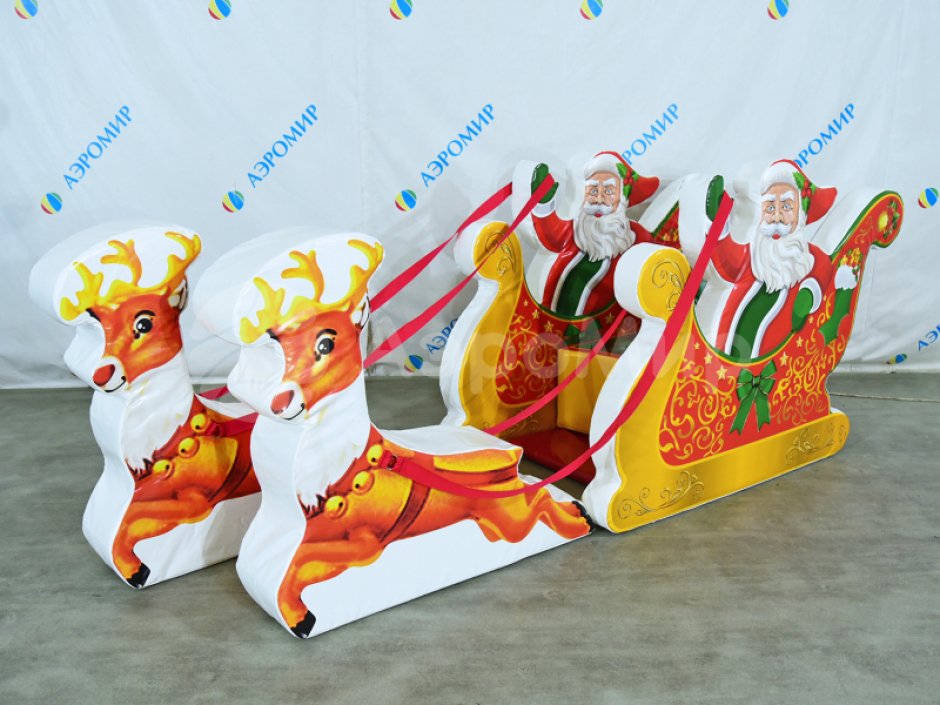 Новогодняя фотозона детская из мягких модулей Дед Мороз в санях