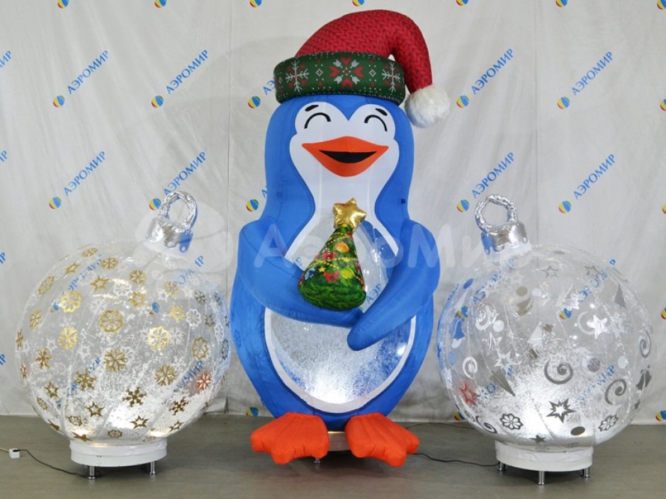 Надувной Пингвин — надувная фигура Пингвина с невероятным эффектом снега и яркой подсветкой