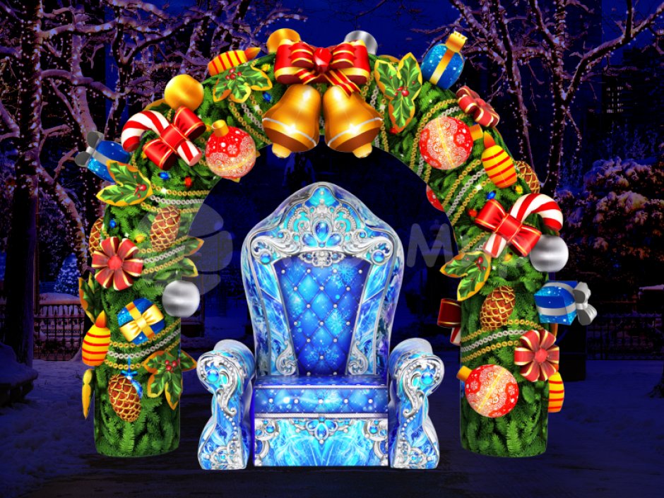 Комплект новогодних надувных фигур Арки и Трона