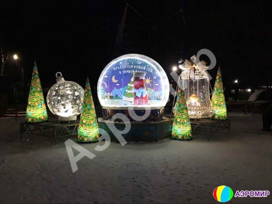 Надувной Ёлочный шарик-игрушка с невероятным эффектом снега и подсветкой