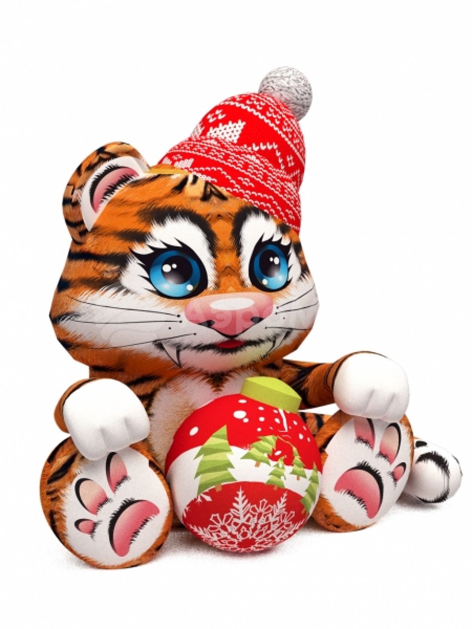 Тигр с ёлочной игрушкой