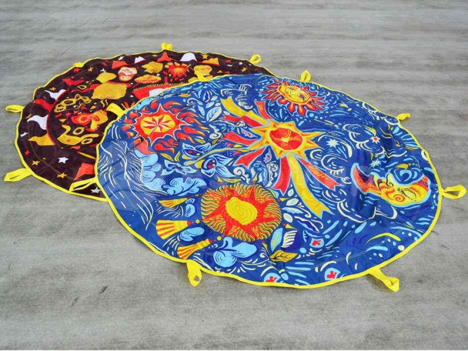 Игровой парашют — реквизит для командных игр, тимбилдинга и аниматоров