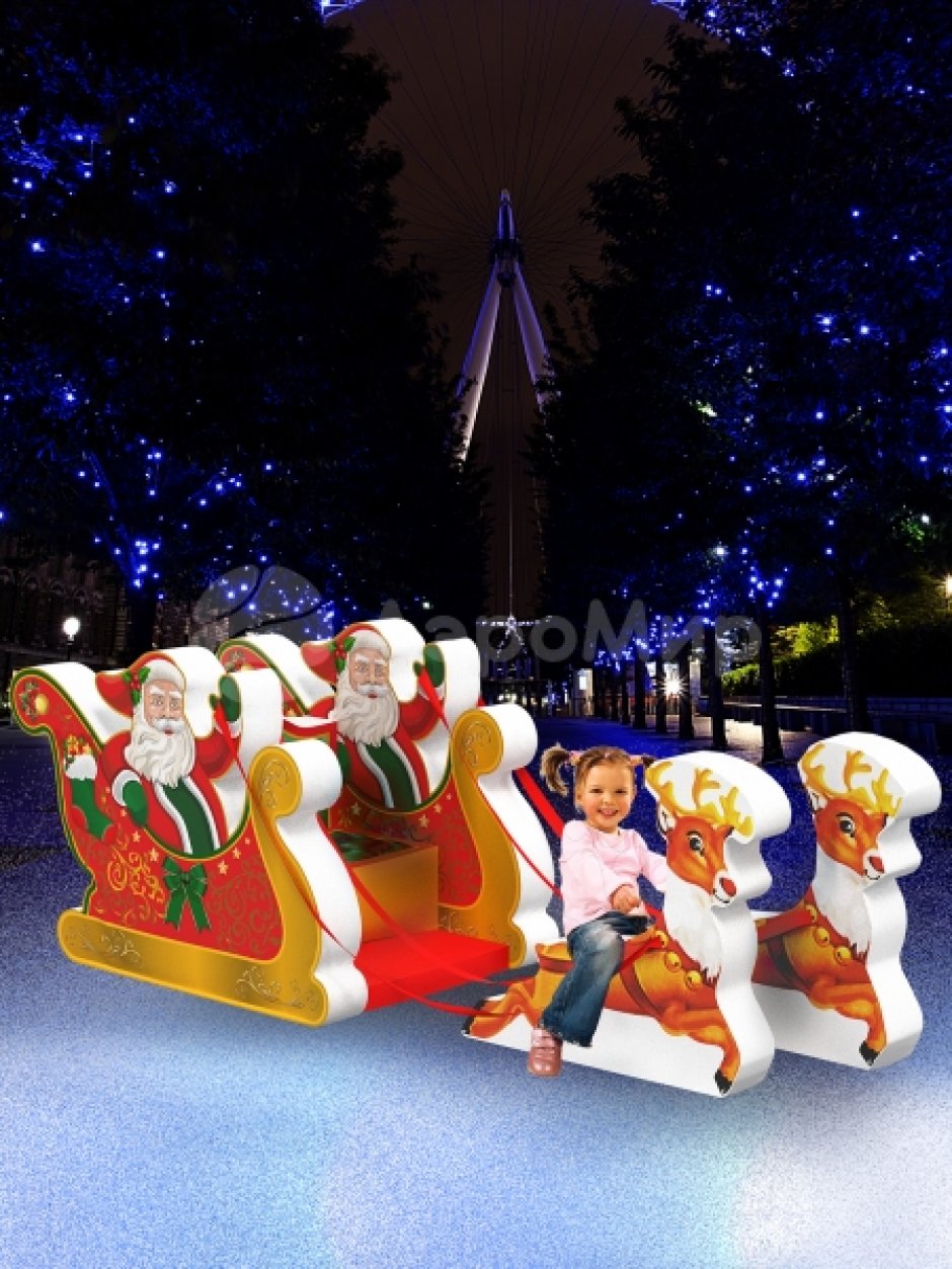Новогодняя фотозона детская из мягких модулей Дед Мороз в санях