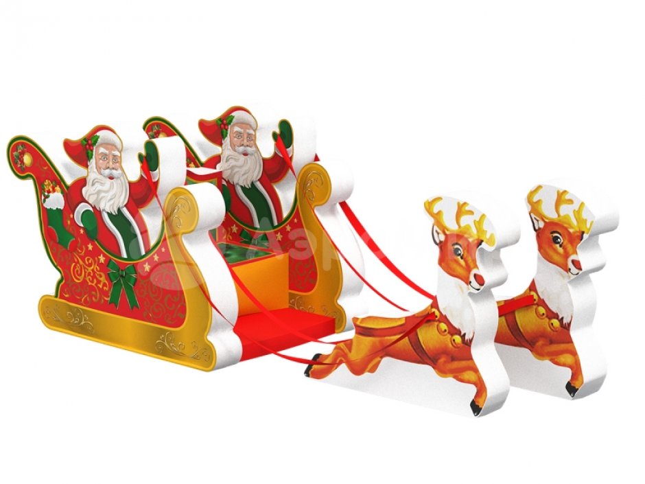 Новогодняя фотозона детская из мягких модулей Дед Мороз в санях