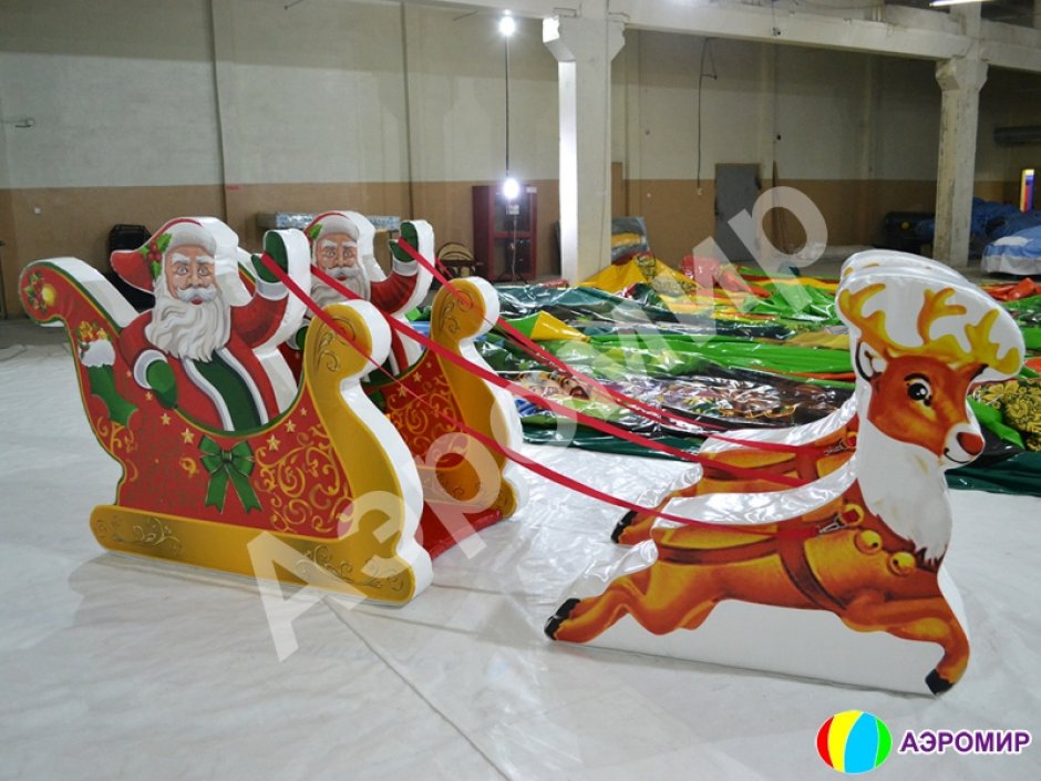 Новогодняя фотозона детская из мягких модулей Дед Мороз в санях