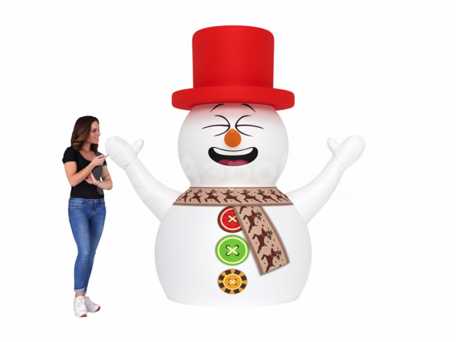 Надувной Снеговик в шапке для улицы с подсветкой