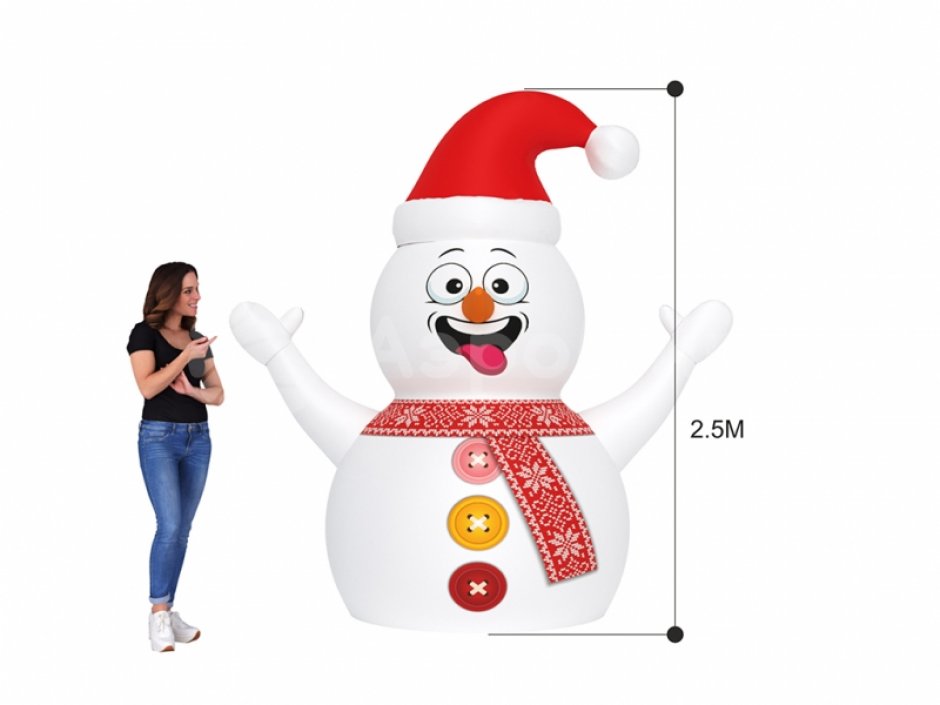 Надувной Снеговик в шапке для улицы с подсветкой