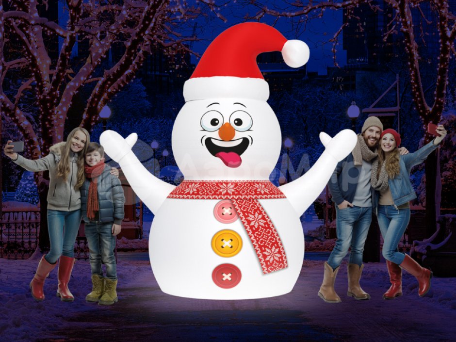Надувной Снеговик в шапке для улицы с подсветкой