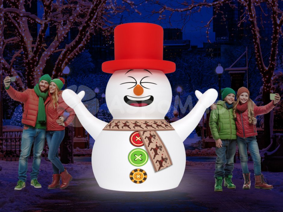 Надувной Снеговик в шапке для улицы с подсветкой