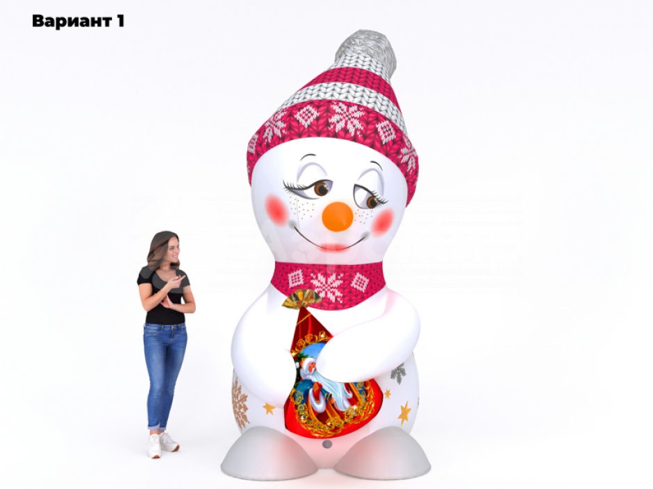 Надувной Снеговик с ёлкой — большая уличная фигура с подсветкой