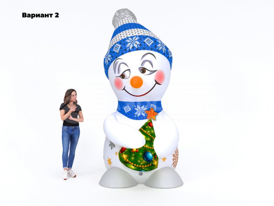 Надувной Снеговик с ёлкой — большая уличная фигура с подсветкой
