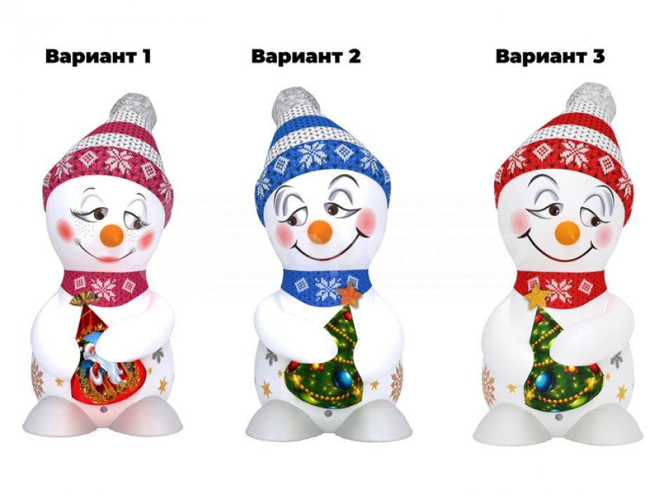 Надувной Снеговик с ёлкой — большая уличная фигура с подсветкой