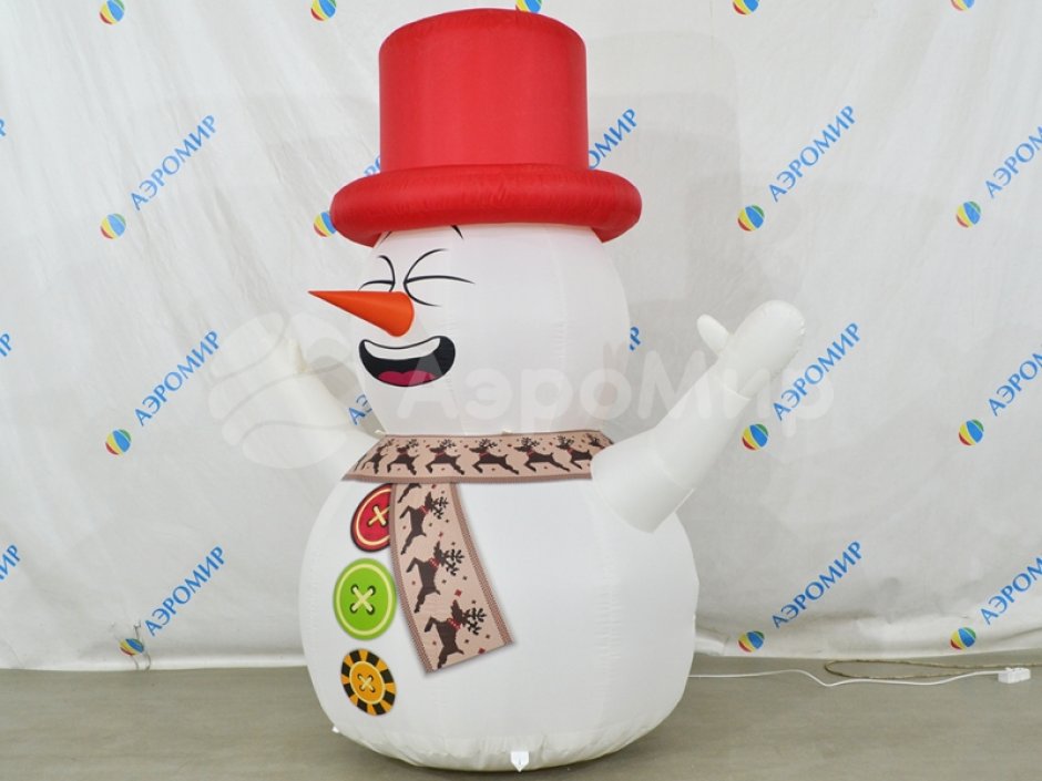 Надувной Снеговик в шапке для улицы с подсветкой