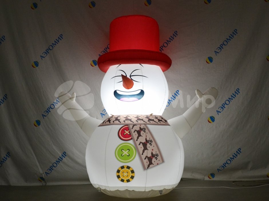 Надувной Снеговик в шапке для улицы с подсветкой