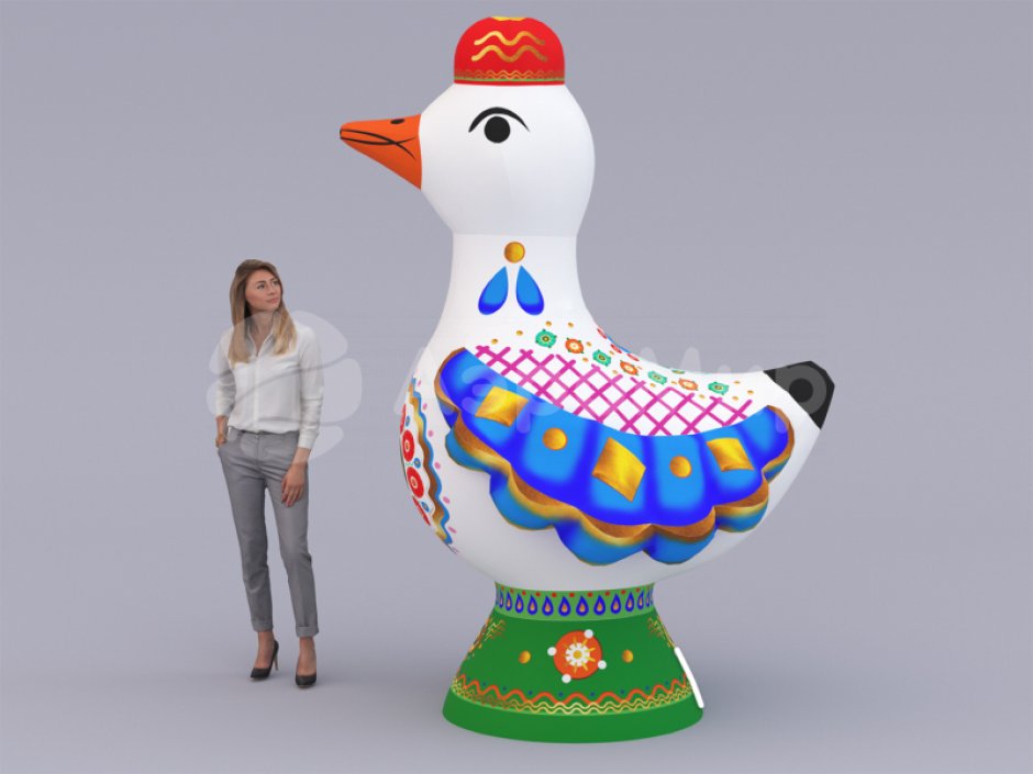 Надувная уточка в форме дымковской игрушки