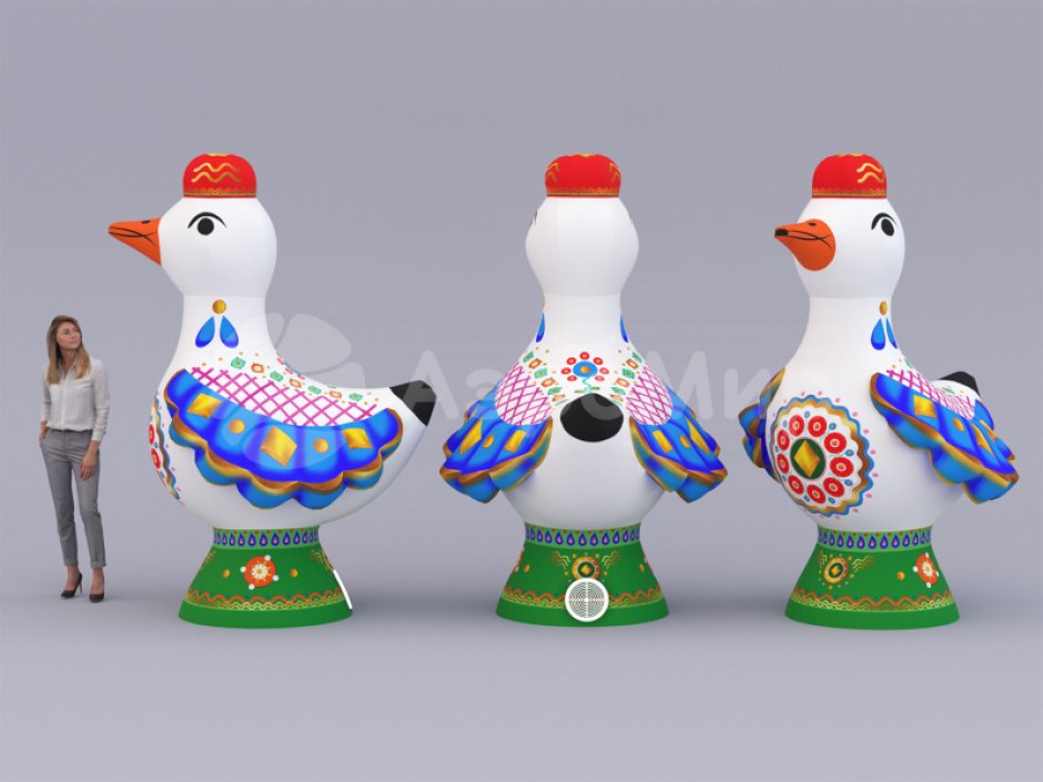 Надувная уточка в форме дымковской игрушки