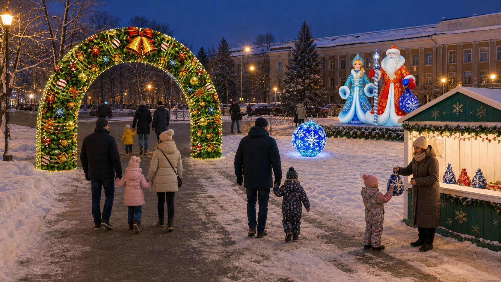 Готовая схема муниципального праздника с аркой, палаткой, фотозоной и световым ориентиром