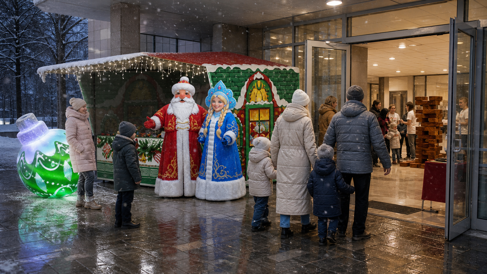 Зимнее событие при перемене погоды с уличной зоной и резервной программой в помещении
