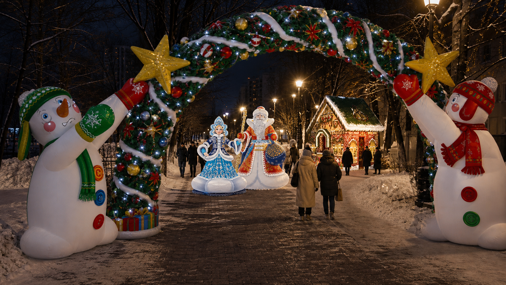 Новогоднее украшение нескольких городских площадок в единой концепции