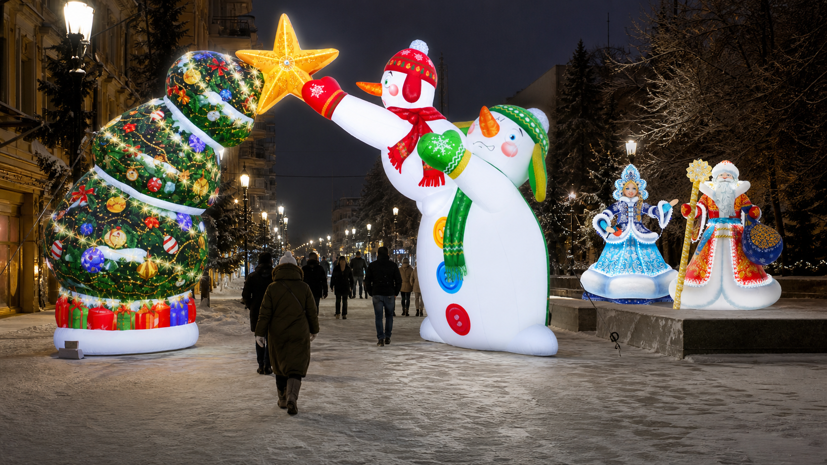 Новогоднее украшение улиц объёмными фигурами и декорациями