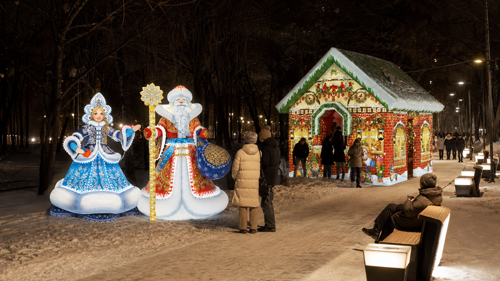 Светящиеся скамейки и новогодние фигуры для парка и сквера