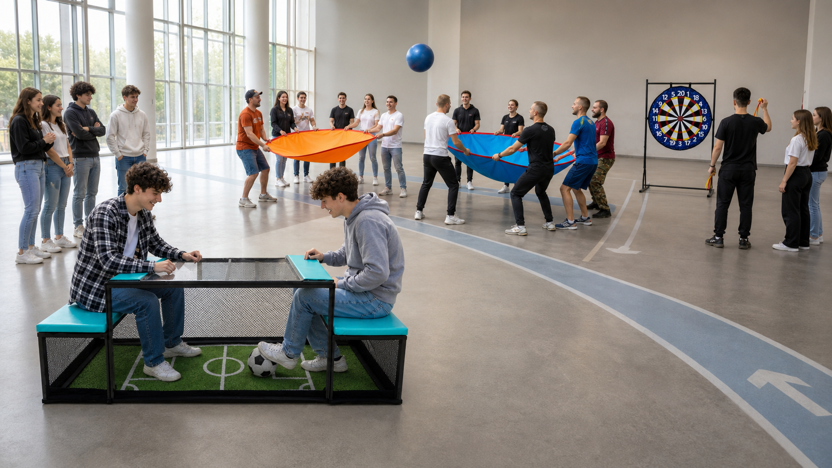 Параллельные станции с Subsoccer, командными полотнами и Дартсом Лайт