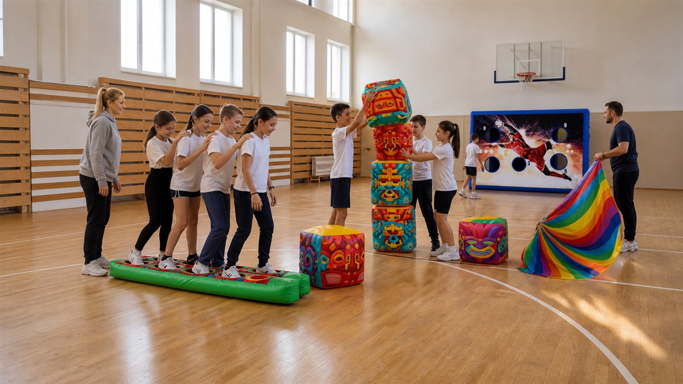 Визуализация школьного спортивного зала с игровым оборудованием АэроМир