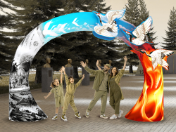 Арка Победы с журавлями